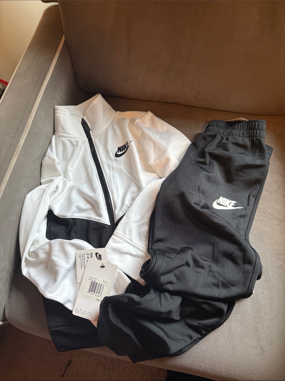 Nike White and Black Kids Zip Jacket with Black Joggers